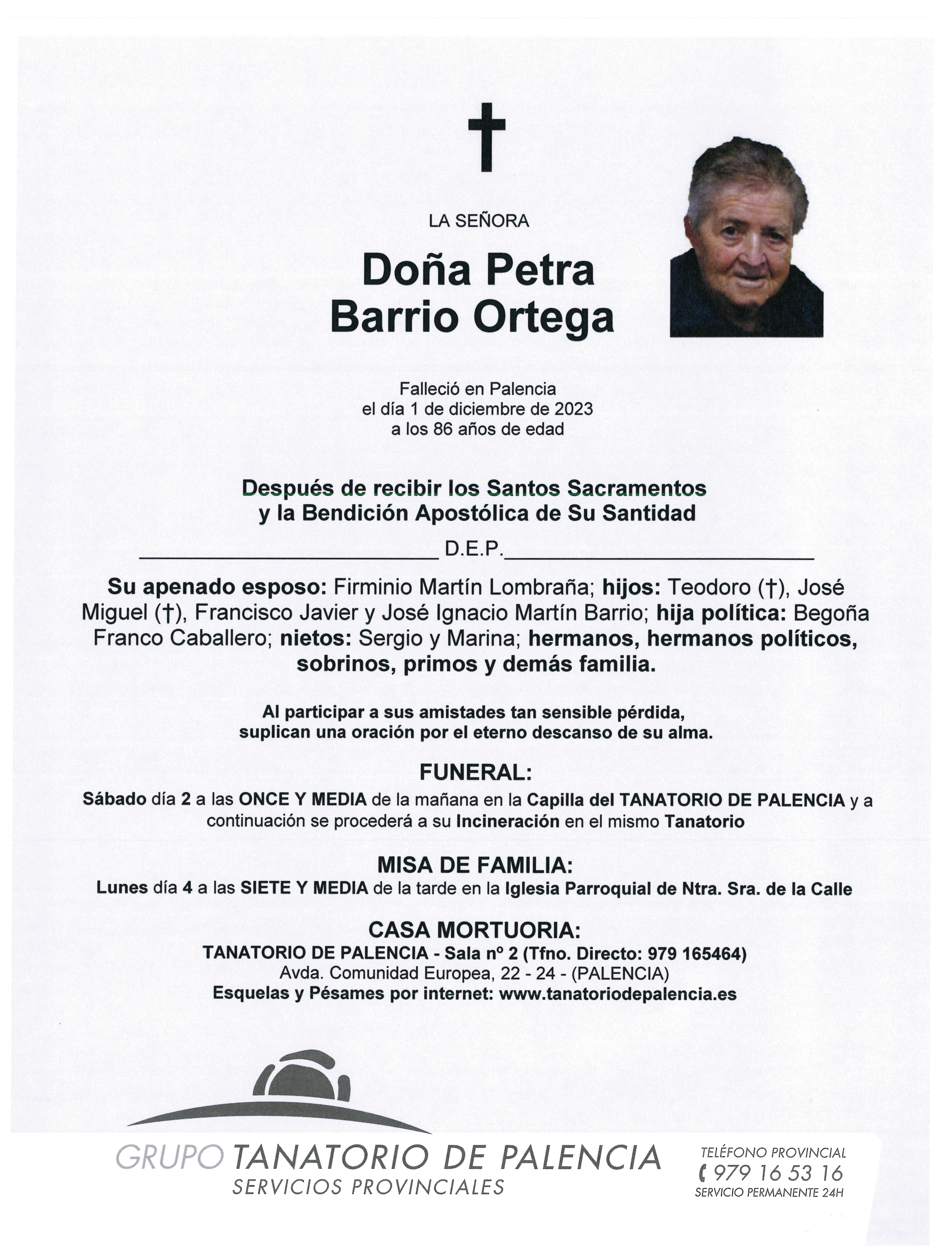 LA SEÑORA DOÑA PETRA BARRIO ORTEGA